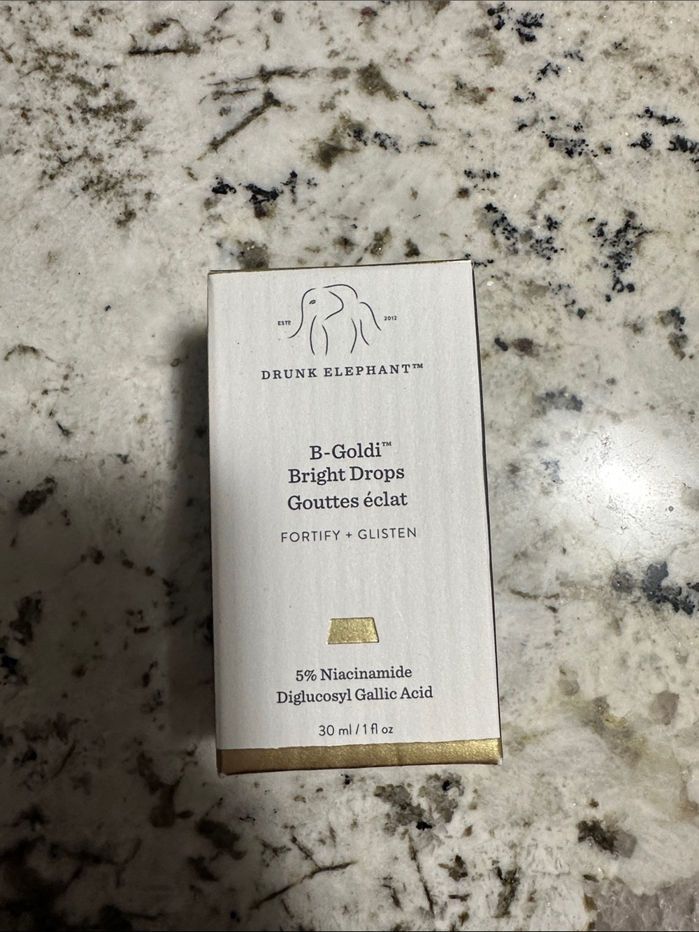 Drunk Elephant B-Goldi Bright Drops — White & Gold Packaging